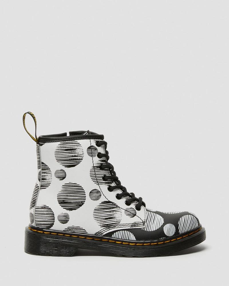 Dr Martens Junior 1460 Polka Dot Læder Snørestøvler Børn Sort | DK 687WNB